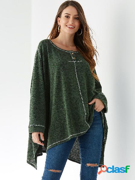 YOINS Green Round Neck Button Design Slit Hem Cape Coat