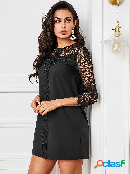 YOINS Lace Patchwork Round Neck 3/4 Length Sleeves Dress