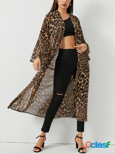 YOINS Leopardo pala aberta frente pura casaco