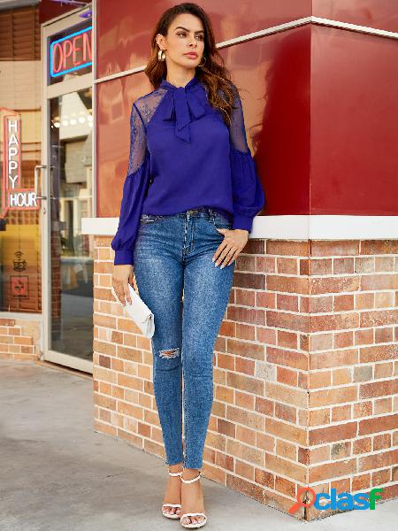 YOINS Navy Lace Tie-up Design Long Sleeves Blouse