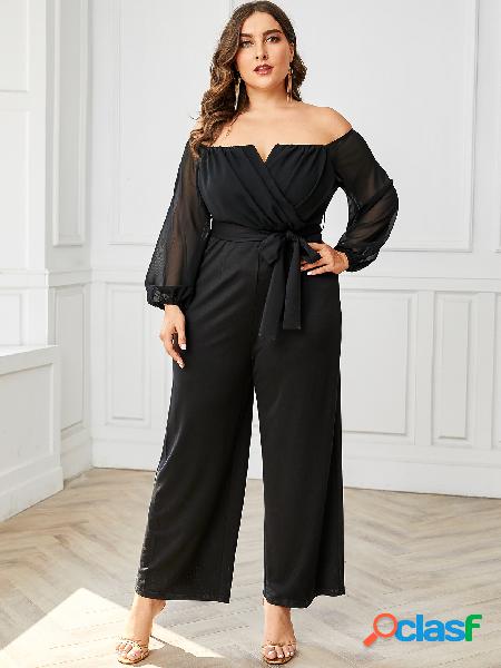 YOINS Plus Tamanho preto Patchwork fora do ombro Jumpsuit