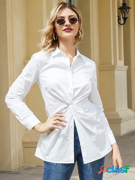 YOINS White Button Design Classic Collar Long Sleeves Blouse