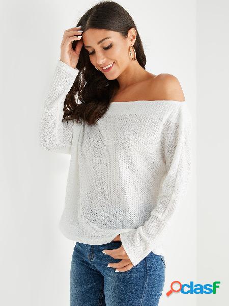 YOINS White Off The Shoulder Long Sleeves Knit Top