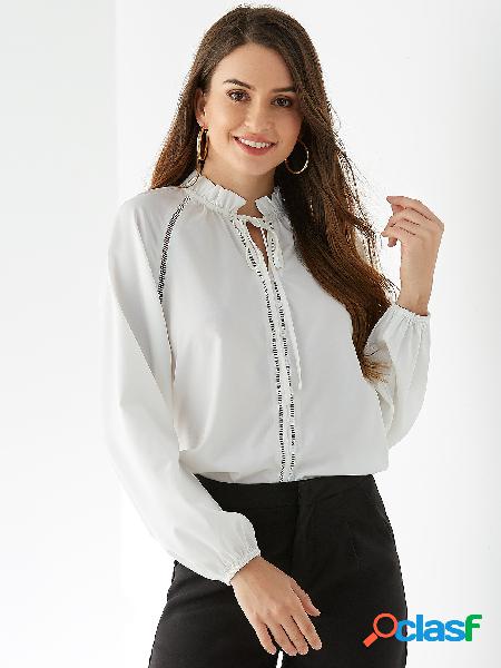 YOINS White Stand Collar Long Sleeves Blouse
