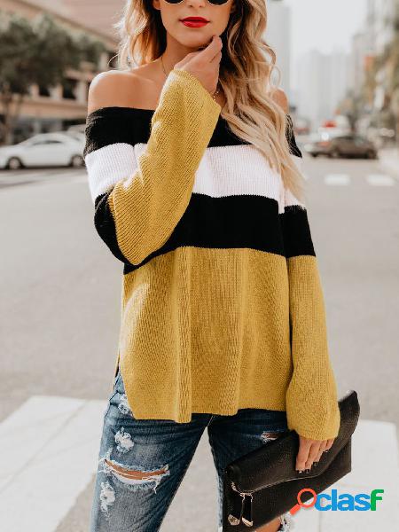 Yellow Color Block Off The Shoulder Sweater