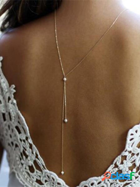 Yoins Gold Color Necklace Pearl Pendant Back Chain