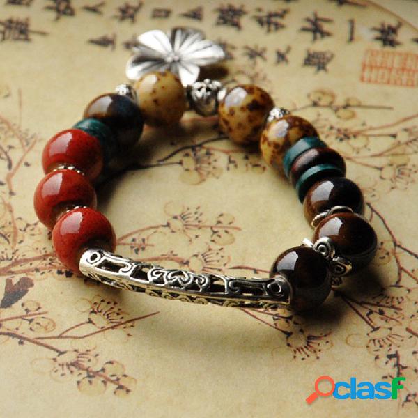 Étnicas Colorful Beads Elástica Flor Encanto Pulseiras Das