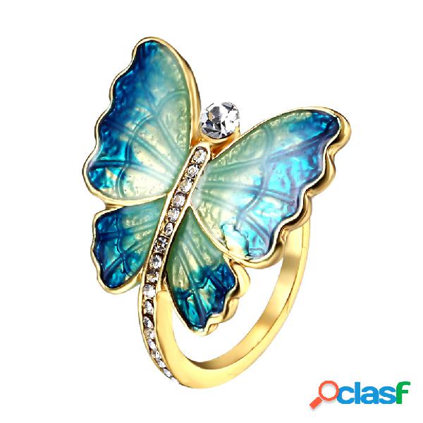 Étnico elegante esmalte borboleta anéis de dedo anéis de