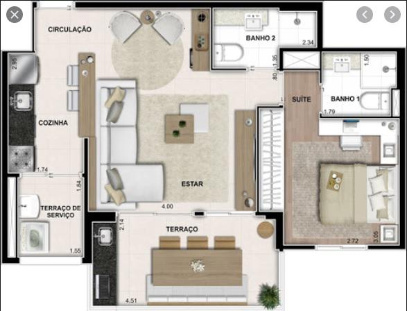 Apartamento para venda possui 63 metros quadrados com 1