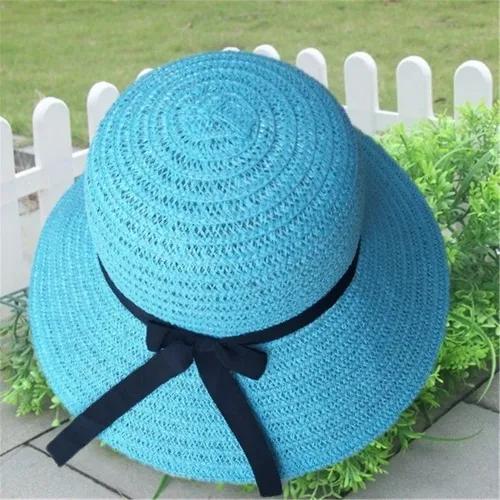 Chapéu De Sol De Praia Com Laço Para Mulheres (azul