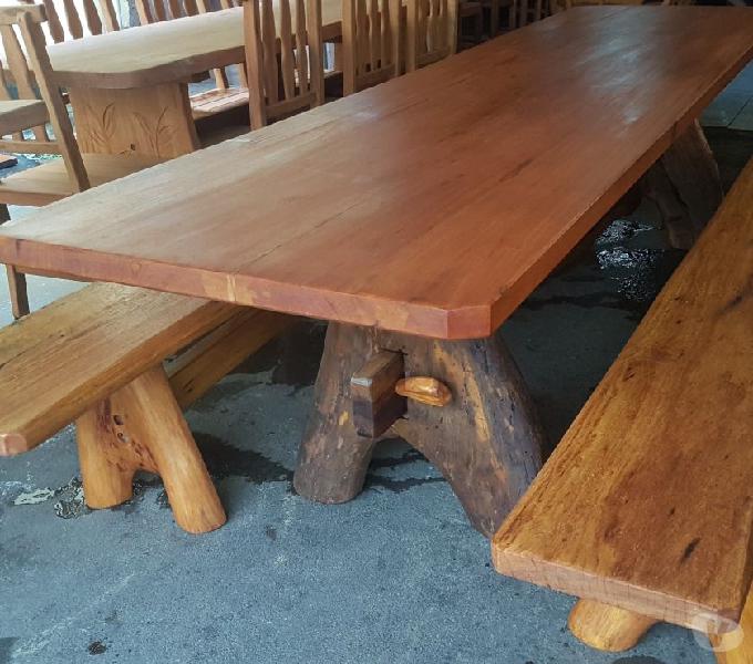 Mesas para área de churrasco 3 metros com 2 bancos rústico