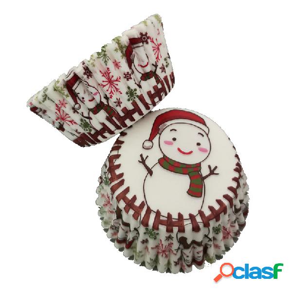 100Pcs Muffin Boneco de neve de Natal Cupcake Wrapper Paper