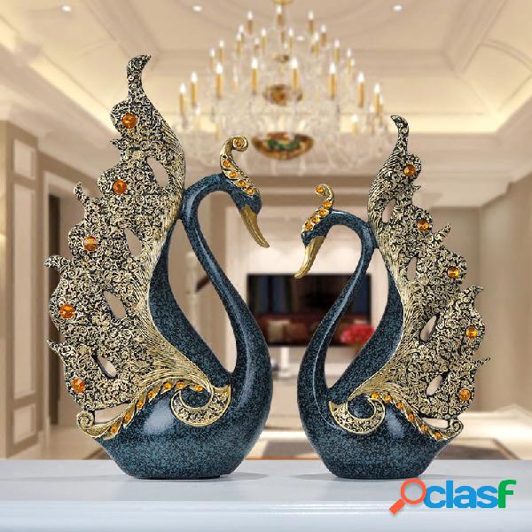 2pcs resina de luxo europeu Swan ornamento decoração de