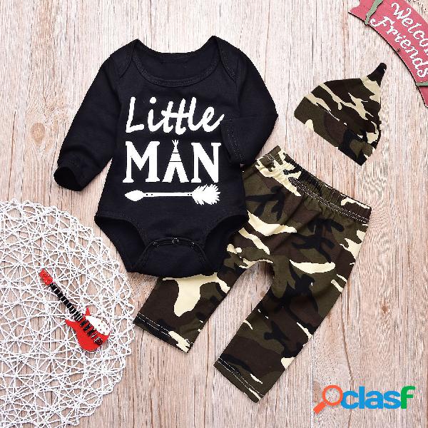 3Pcs Little Man Padrão Conjunto de roupas de bebê Romper