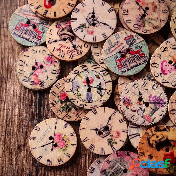 50 Pcs 25mm / 0.98 "Rodada Retro Relógio De Madeira De
