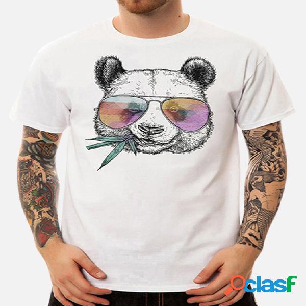 Algodão para homens Panda Camiseta de manga curta impressa