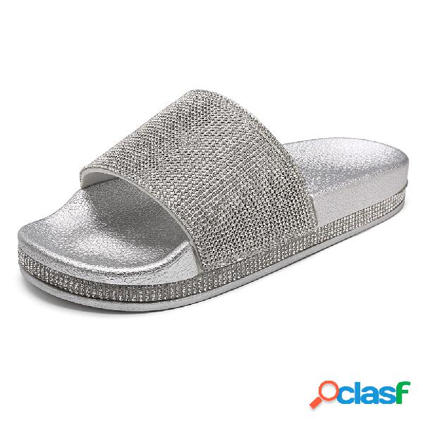 Bing Bing Metallic Aberto Toe Plano Chinelos Casuais