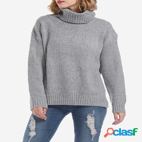 Blusas Casual de gola alta cor sólida