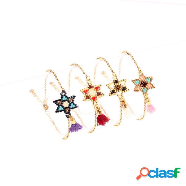 Bohemian Beads Bracelet Geometric Hand-woven Hexagonal Star