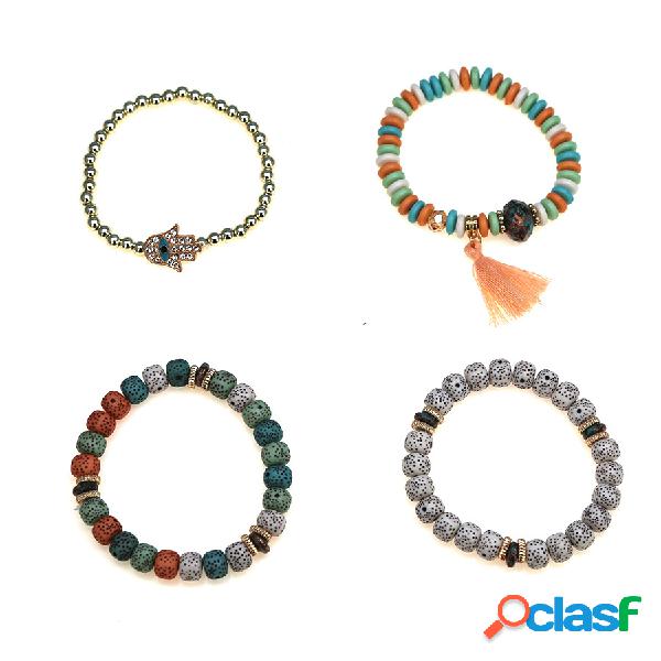 Bohemian Frisado Pulseira Set Onda Ponto Contas Borlas