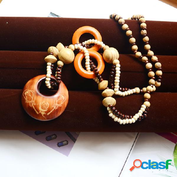 Bohemian Hollow Round Pingente Colar frisada Cadeia de