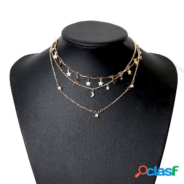 Bohemian Mulheres Estrela Lua Multilayer Colares Vintage