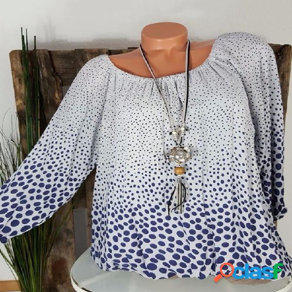 Bolinhas Manga Comprida O Pescoço Blusas Casuais
