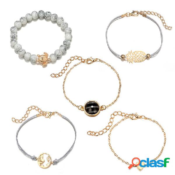 Boêmio Frisado Simples Pulseira Set 5 Peça Tartaruga