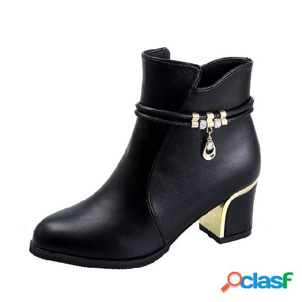 Botas com zíper de salto alto para mulheres