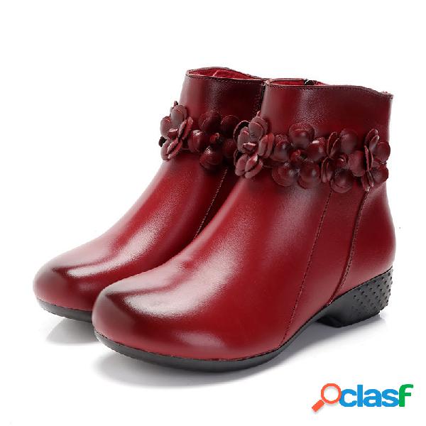 Botas curtas casuais de tornozelo de flor do dedo do pé