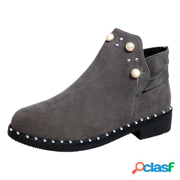 Botas planas do tornozelo do zíper do rebite do vintage das