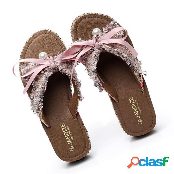 Bowknot Lace Decoração Doce Clipe Toe Chinelos De Verão