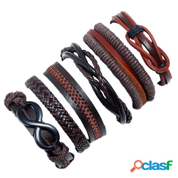 Bracelete Multilayer tecido retro Soft Bracelete Leather Men