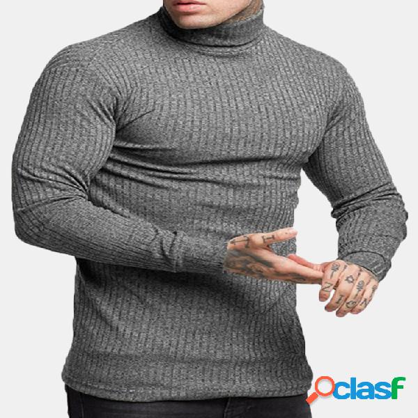 Breve gola básica dos homens cor sólida Slim Fit malha