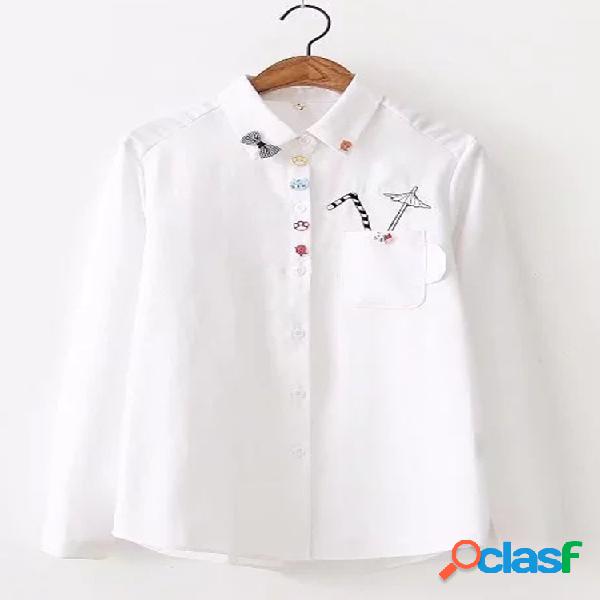 Camisas ocasionais do guarda-chuva do bordado do