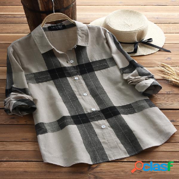 Camisas xadrez vintage de mangas compridas de mangas
