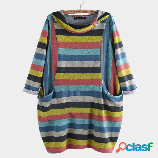 Camisola listrada multicolorido do tamanho Plus do colar de