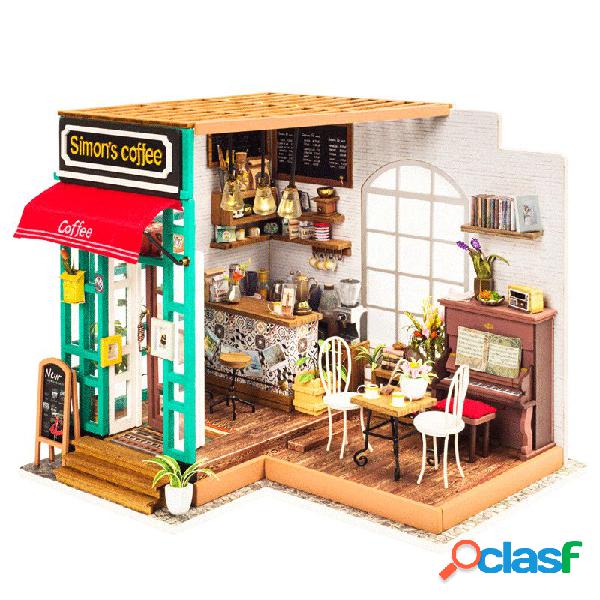 Casa de bonecas de madeira do café de Simon da miniatura da