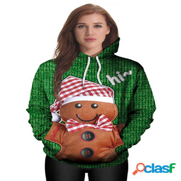 Casuais Casacos De Natal Imprimir Hoodies Manga Longa Para