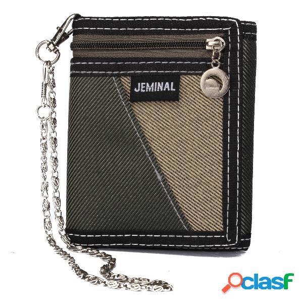 Casual Canvas Vertical Patchwork Design Carteira masculina