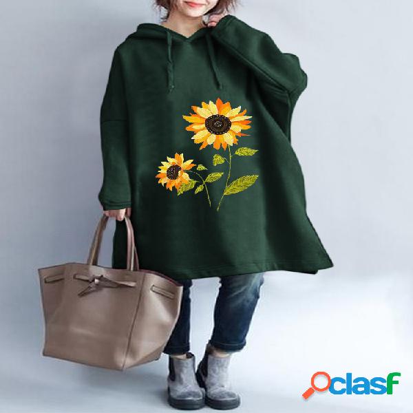 Casual Flowers Print Loose Plus Tamanho Hoodie