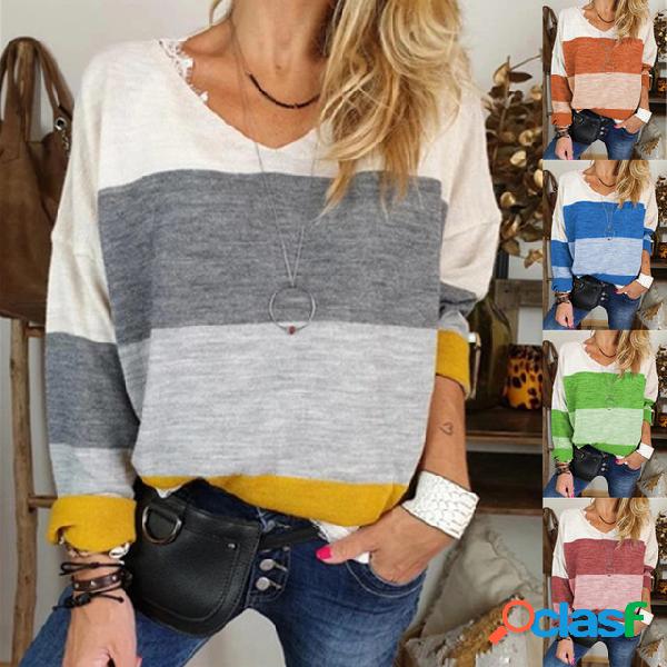 Casual Loose Stripe Loose Print T-shirt Camisa feminina