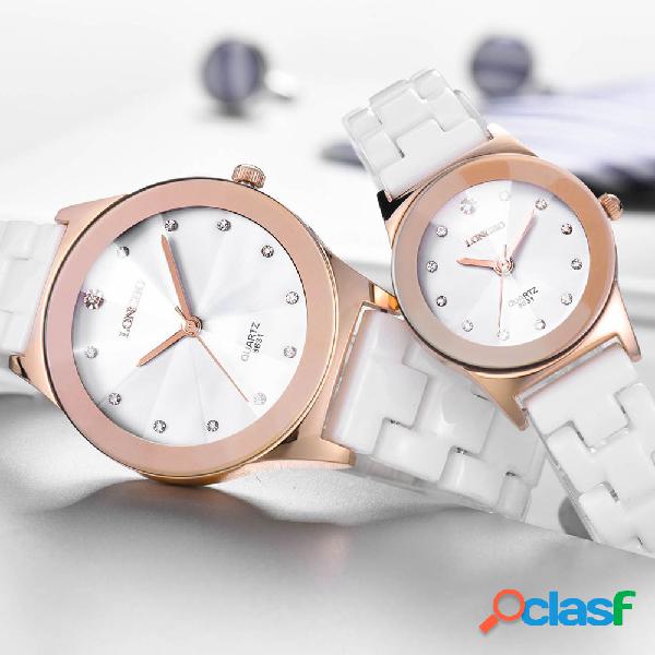 Casual Unisex Quartz Wrsit Assista Cerâmica Branca Diamante