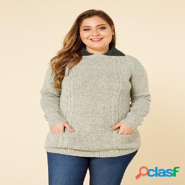 Casual lapela bolso blusas de cor pura