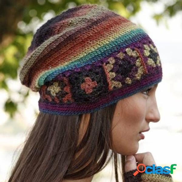 Chapéus de malha casuais com bloco de cores para mulheres