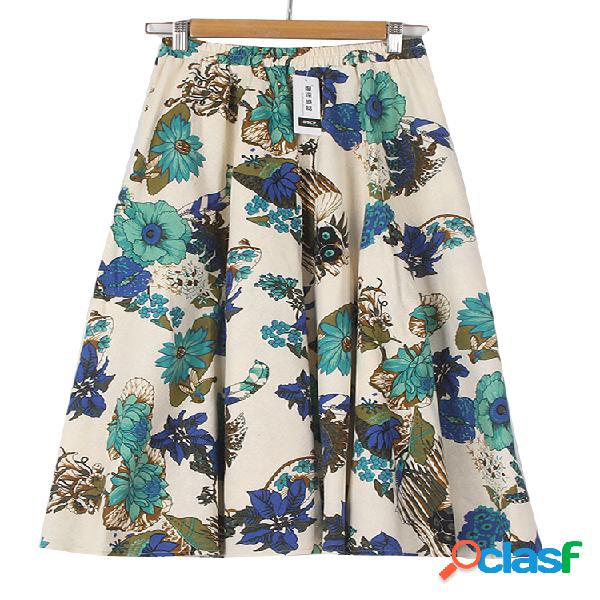 Cintura elástica Folk Style Floral Print Maxi Skirt