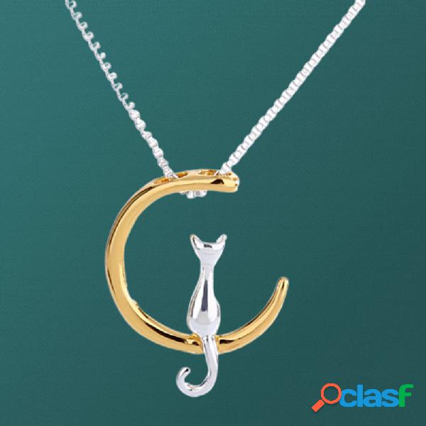 Colar bonito na moda Gato Geométrico Animal Animal Pingente