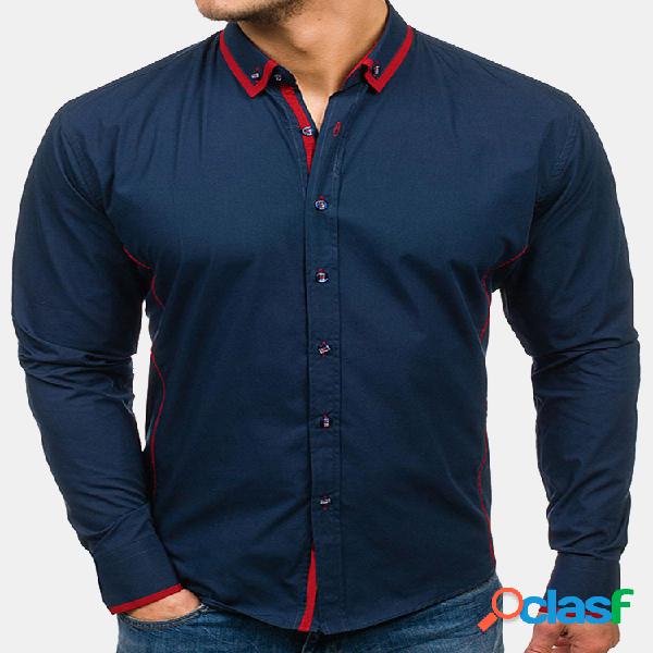 Costura casual Botões Tops confortáveis Manga comprida