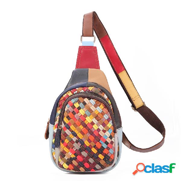 Couro Genuíno Bohemian Handmade Sling Bags Multi-slot Peito