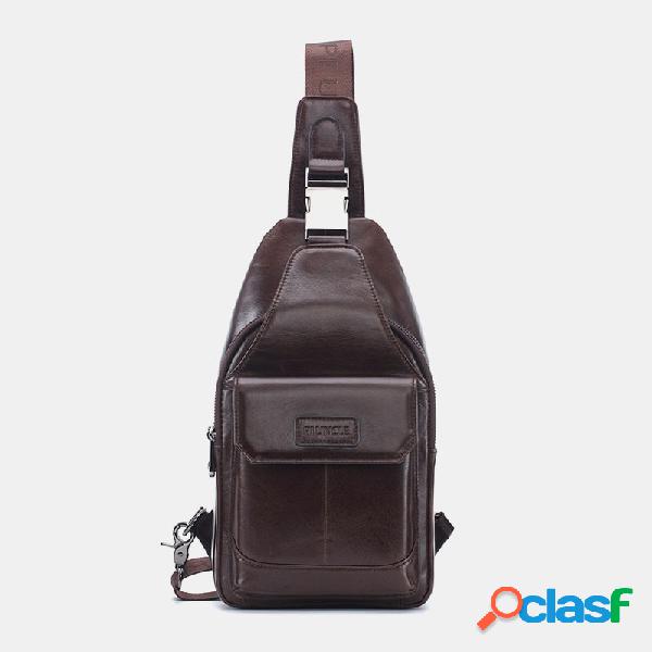 Couro Genuíno Negócios Sling Crossbody Bolsa